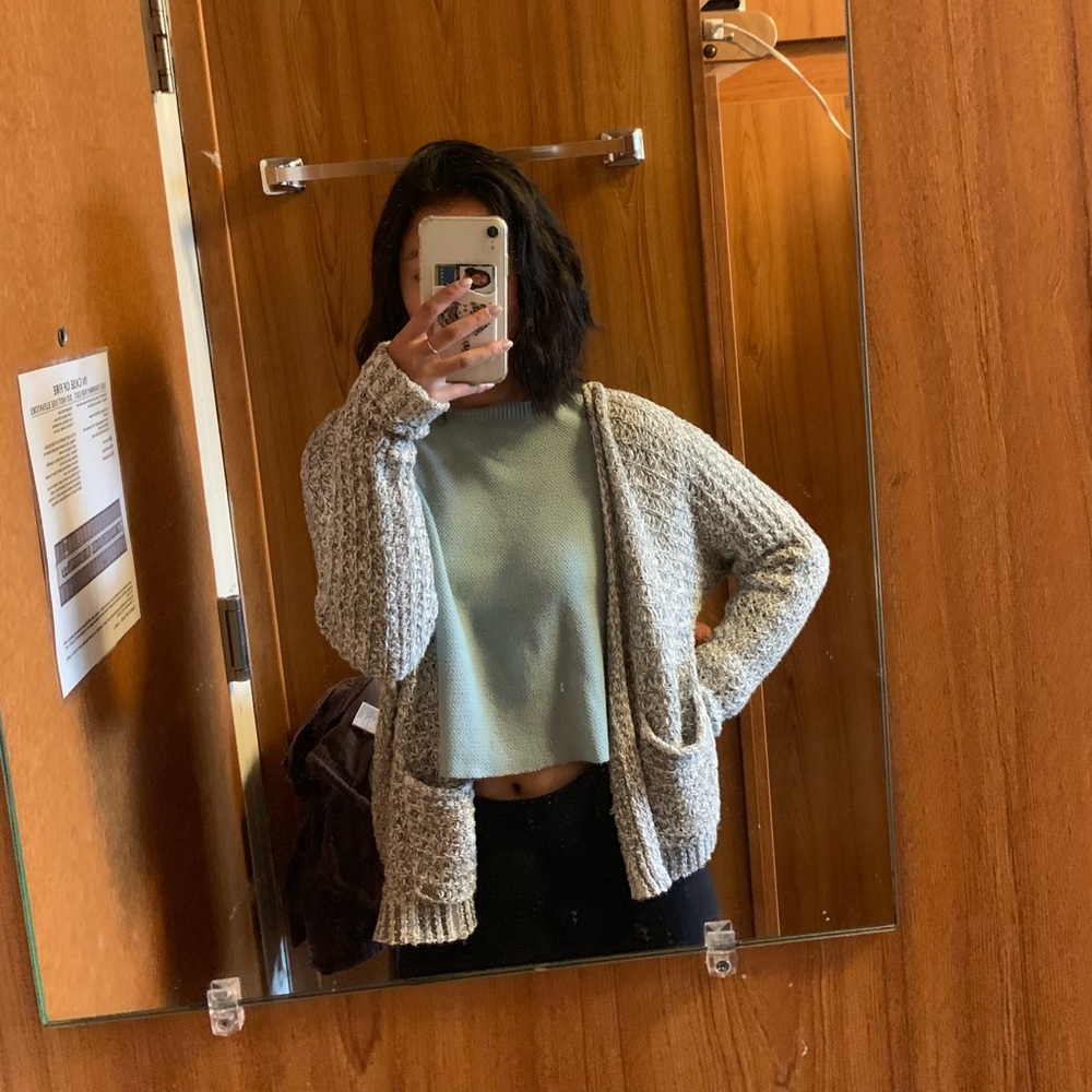 Gray/White Knit Cardigan